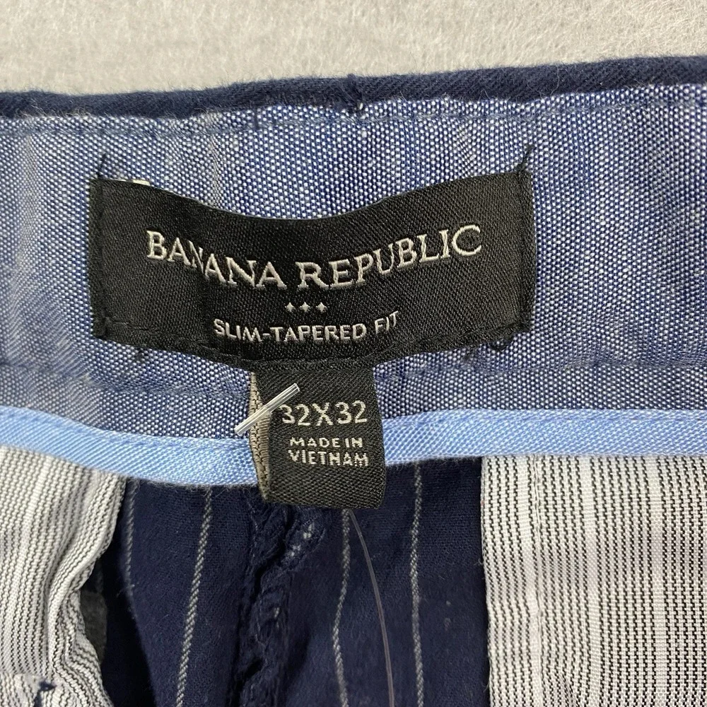 Banana Republic Pants Mens 32x32 Blue Chino Grayson Slim Tapered Fit Striped
